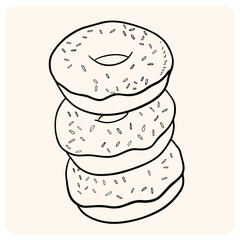 Sweet Stack Hand-Drawn Stack of Frosted Donut Outlines