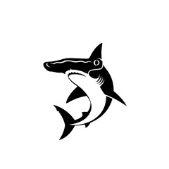 Obraz premium Striking Black and White Hammerhead Shark Silhouette with Open Mouth