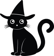 Cute Black Cat in Witch's Hat