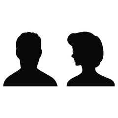 Silhouettes of Man and Woman Side by Side  Black Figures Isolated