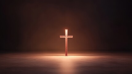 Naklejka premium Burning Wooden Cross Illuminated Against Dark Background Creating Dramatic Atmosphere