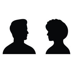 Silhouettes of Man and Woman Side by Side  Black Figures Isolated