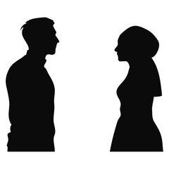 Silhouettes of Man and Woman Side by Side  Black Figures Isolated