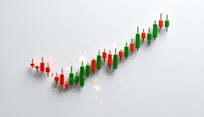 Green and red candlestick chart showing upward financial trend