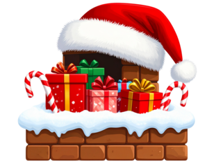 Snowy Chimney with Santa Hat and Candy Canes – Transparent PNG