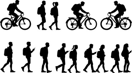 Silhouettes of People Walking and Biking" Vector bundle