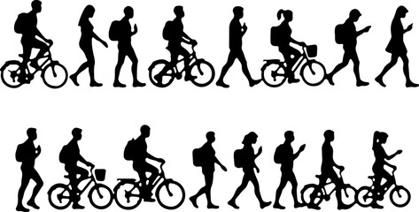 Silhouettes of People Walking and Biking" Vector bundle