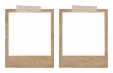 two vintage polaroid photo frames with tape strips on transparent background, extracted, cutout, isolated, png file