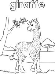 Fototapeta premium Coloring Book Kids Adorable giraffe illustration in a serene savanna setting, perfect for educational resources and children's coloring pages, showcasing the beauty of wildlife