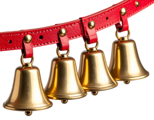  Row of Sleigh Bells on Red Leather Strap – Transparent PNG