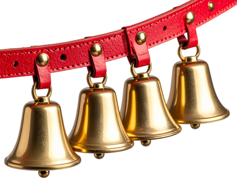  Row of Sleigh Bells on Red Leather Strap – Transparent PNG