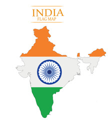 India Map with National Flag – Vector Illustration of Indian Country Shape with Tricolor and Ashoka Chakra