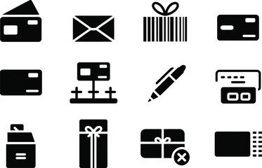 Modern Glyph Icons: E-commerce, Shipping, Payment, and Gift Concepts.