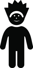 Fun Black Silhouette of a Boy with Spiky Hair – Vector Icon Isolated on White Background

