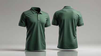 Elegant Forest Green Polo Shirt Mockup: Front and Back View on Neutral Background
