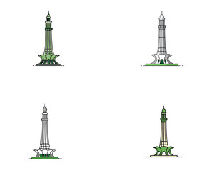 Obraz premium Minar-e-Pakistan Line Art Icon – Flat Vector with Green Accents for Independence Day