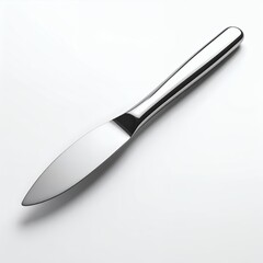 Elegant butter knife with polished chrome finish, minimalist design on white background