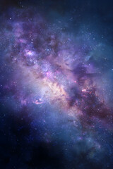 Naklejka premium Ethereal Beauty in the Cosmos: A Stunning Blue and Purple Galaxy Illuminated with Celestial Mystique and Astounding Colors of the Deep Space Nebulae and Star Clusters