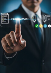 Fototapeta premium Business Professional Interacting with Digital Procurement Interface, Highlighting Modern Workflow and Digital Documentation, Stock Photo