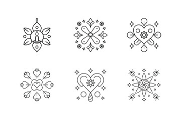 Festive Candle and Heart Coloring Page Set, Christmas Mandala Design Vector Illustration.