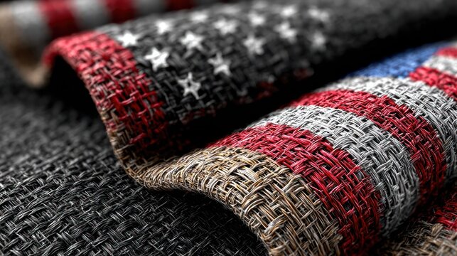 Woven fabric folds displaying a US flag section