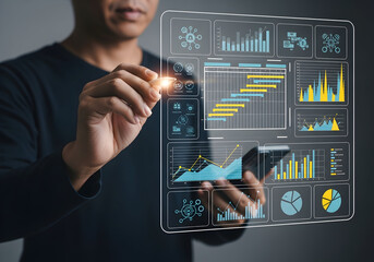 Futuristic Business Data Analysis with Digital Charts and Graphs | Technology and Innovation Concept