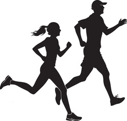 Runners Silhouette Vector, Jogging, Marathon, Athletic Running Pose, Sports Man Woman Silhouettes