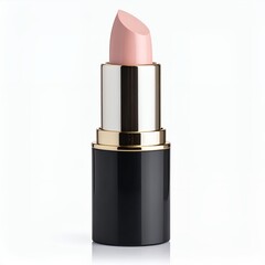 Elegant lipstick in soft pink hue highlighting beauty concept on white background