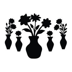 Silhouette Flowers in Vases%3A Floral Arrangement Vector Art  Botanical Illustration 