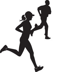 Runners Silhouette Vector, Jogging, Marathon, Athletic Running Pose, Sports Man Woman Silhouettes