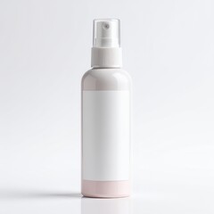 Elegant matte spray bottle with blank label mockup for branding projects on white background