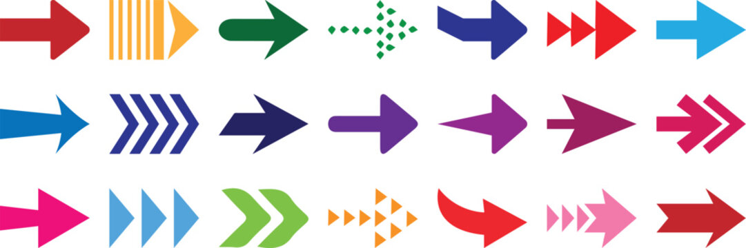 Colorful arrows set . Arrow set icon. Arrows big black set icons. Arrow cursor vector icon. Arrow icon. Arrow vector collection. Arrow. Cursor. Modern simple arrows. Vector illustration. Eps 10.
