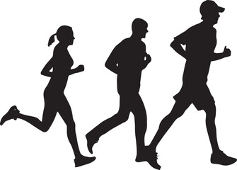 Runners Silhouette Vector, Jogging, Marathon, Athletic Running Pose, Sports Man Woman Silhouettes