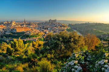 Obraz premium Spain. Toledo with Alcazar castle at sunset, Castilla-La Mancha