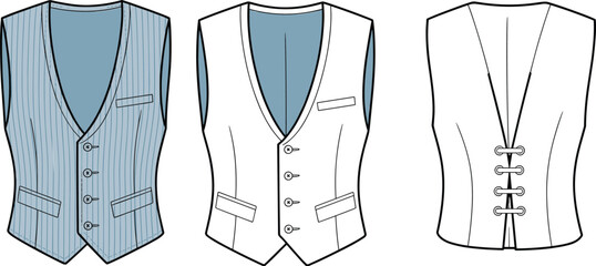 Elegant, tailored pinstripe waistcoat vector illustration, a classic fashion piece with an adjustable back for a perfect fit, perfect for formal wear and professional style.