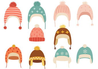 Collection of Cozy Winter Hats with Pom Poms and Ear Flaps for Cold Weather Protection and Stylish Headwear