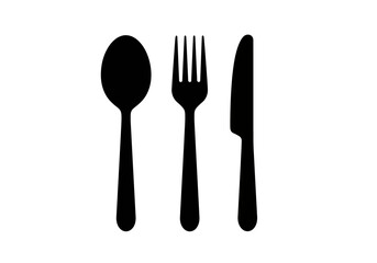 A Simple Silhouette Depicting Essential Utensils for Dining Including a Spoon A Fork And A Knife Presented Against A Plain White Background In A Clear And Minimalist Style