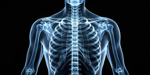 Chest X-Ray Medical Illustration – Human Ribcage, Thoracic Skeleton, Radiology Concept, Healthcare Visualization, Upper Body Scan, Anatomy Medical Imaging, Chest Bone Structure, Diagnostic Imaging, Lu
