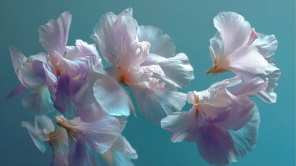 Fototapeta premium Ethereal Pink Flowers with Soft Petals in Serene Aqua Background