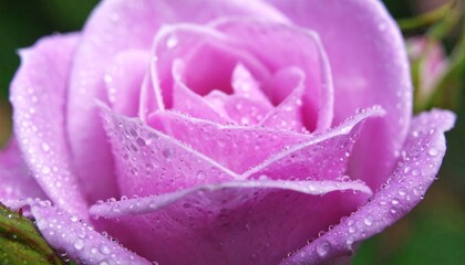 Close-up of pink rose in full bloom with water droplets on petals