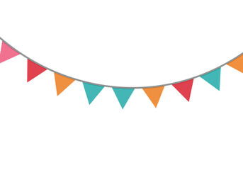 A Colorful Garland of Triangular Flags Suspended on a String Ready for Festive Occasions and Celebrations to Decorate Events and Parties