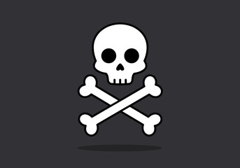 Simple And Clean Pirate Skull And Crossbones Symbol Illustration With Shadow On Dark Gray Background