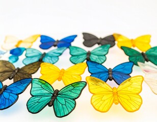 Colorful Decorative Glass Butterflies Showcased on Minimal White Background