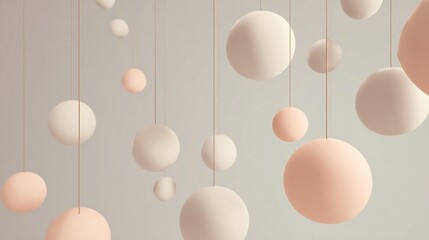 Abstract Hanging Spheres in Soft Pastel Colors on Neutral Background