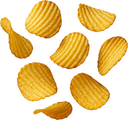 Floating Potato Chips Isolated on Transparent Background – PNG Format