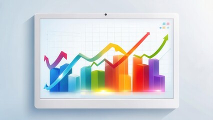 Growth charts and diagrams on a tablet screen. Concept of business and financial analysis
