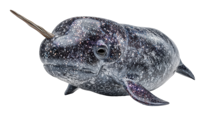 Narwhal swimming gracefully in arctic waters marine life serene environment isolated on transparent background