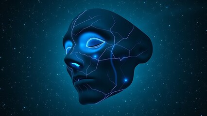 A surreal floating mask with glowing blue veins against a cosmic backdrop, symbolizing sleep apnea's silent epidemic.