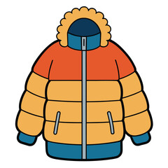Orange yellow and blue puffer jacket with fur hood winter coat hooded jacket