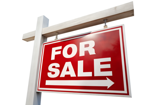 For sale sign isolated on transparent background advertising real estate property for house home market and investment opportunity - Powered by Adobe